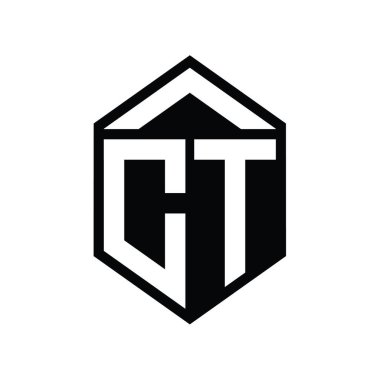 CT Harfi Logo monogramı basit altıgen kalkan şekli izole biçim tasarım şablonu