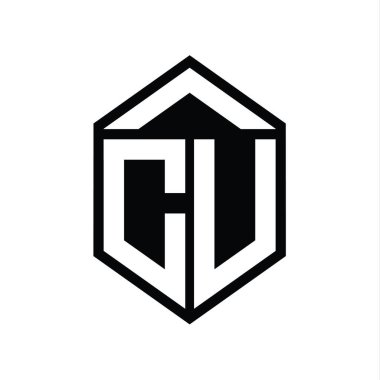 CU Letter Logo monogramı basit altıgen kalkan şekli izole edilmiş biçim tasarım şablonu