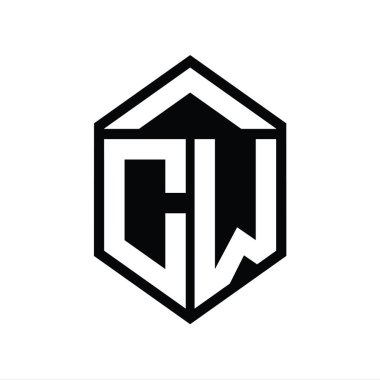 CW Harfi Logo monogramı basit altıgen kalkan şekli izole edilmiş biçim tasarım şablonu
