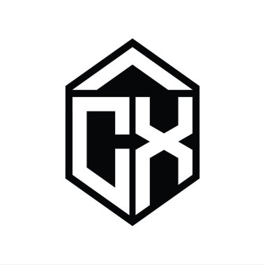 CX Harfi Logo monogramı basit altıgen kalkan şekli izole edilmiş biçim tasarım şablonu