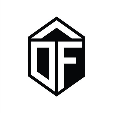 DF Harfi Logo monogramı basit altıgen kalkan şekli izole edilmiş biçim tasarım şablonu