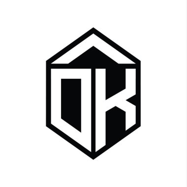 DK Letter Logo monogramı basit altıgen kalkan şekli izole edilmiş biçim tasarım şablonu