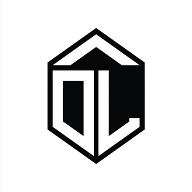 DL Harfi Logo monogramı basit altıgen kalkan şekli izole biçim tasarım şablonu