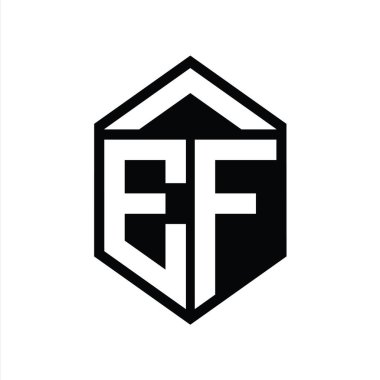 EF Harfi Logo monogramı basit altıgen kalkan şekli izole edilmiş biçim tasarım şablonu