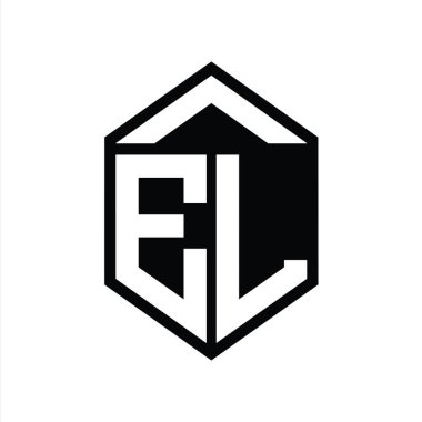 EL Harfi Logo monogramı basit altıgen kalkan şekli izole biçim tasarım şablonu