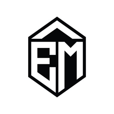 EM Harfi Logo monogramı basit altıgen kalkan şekli izole edilmiş biçim tasarım şablonu