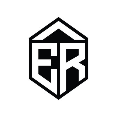 ER Harfi Logo monogramı basit altıgen kalkan şekli izole biçim tasarım şablonu