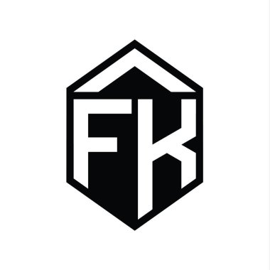FK Letter Logo monogramı basit altıgen kalkan şekli izole edilmiş biçim tasarım şablonu
