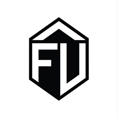 FU Letter Logo monogramı basit altıgen kalkan şekli izole edilmiş biçim tasarım şablonu