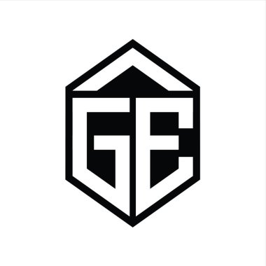 GE Harfi Logo monogramı basit altıgen kalkan şekli izole biçim tasarım şablonu