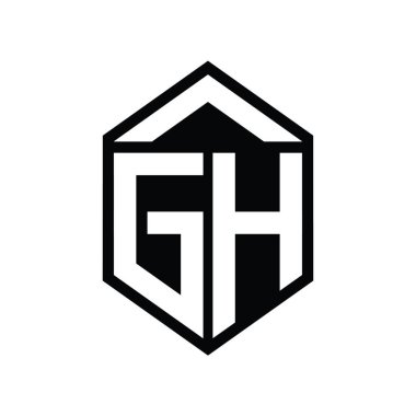 GH Harfi Logo monogramı basit altıgen kalkan şekli izole biçim tasarım şablonu