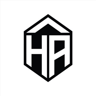 HA Harfi Logo monogramı basit altıgen kalkan şekli izole biçim tasarım şablonu