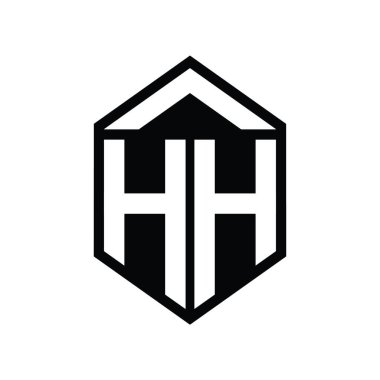 HH Harfi Logo monogramı basit altıgen kalkan şekli izole biçim tasarım şablonu