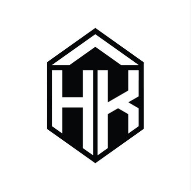 HK Letter Logo monogramı basit altıgen kalkan şekli izole edilmiş biçim tasarım şablonu