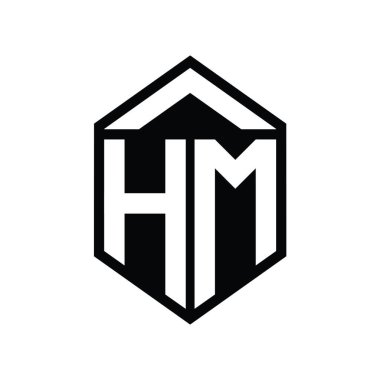 HM Harfi Logo monogramı basit altıgen kalkan şekli izole edilmiş biçim tasarım şablonu