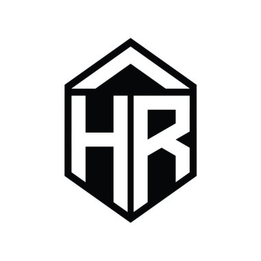 HR Harfi Logo monogramı basit altıgen kalkan şekli izole biçim tasarım şablonu