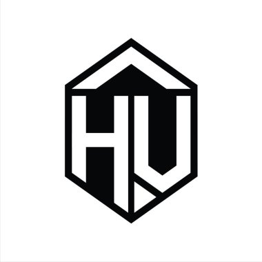 HV Letter Logo monogramı basit altıgen kalkan şekli izole edilmiş biçim tasarım şablonu