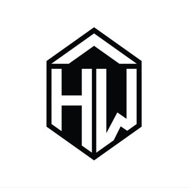 HW Harf Logo monogramı basit altıgen kalkan şekli izole edilmiş biçim tasarım şablonu