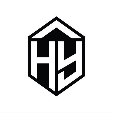 HY Letter Logo monogramı basit altıgen kalkan şekli izole edilmiş biçim tasarım şablonu