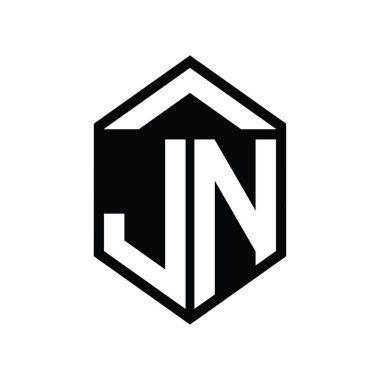 JN Letter Logo monogramı basit altıgen kalkan şekli izole edilmiş biçim tasarım şablonu