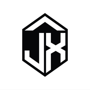 JX Harfi Logo monogramı basit altıgen kalkan şekli izole edilmiş biçim tasarım şablonu