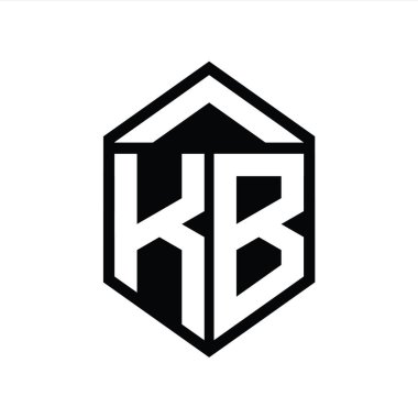 KB Harfi Logo monogramı basit altıgen kalkan şekli izole edilmiş biçim tasarım şablonu