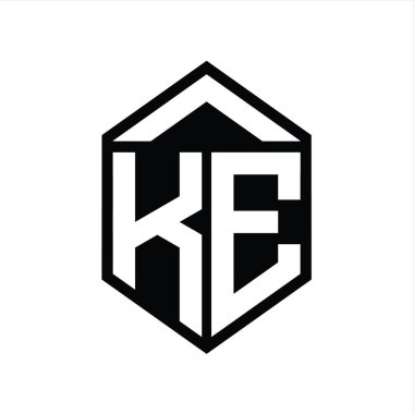 KE Harfi Logo monogramı basit altıgen kalkan şekli izole biçim tasarım şablonu