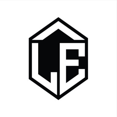 LE Harfi Logosu monogramı basit altıgen kalkan şekli izole biçim tasarım şablonu