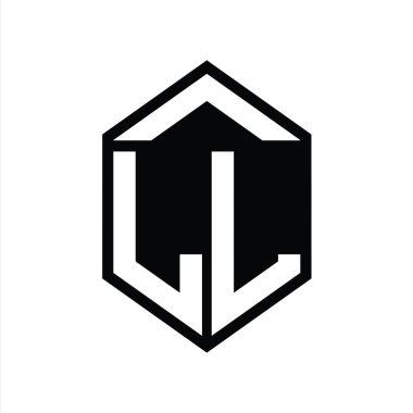 LL Harfi Logo monogramı basit altıgen kalkan şekli izole biçim tasarım şablonu