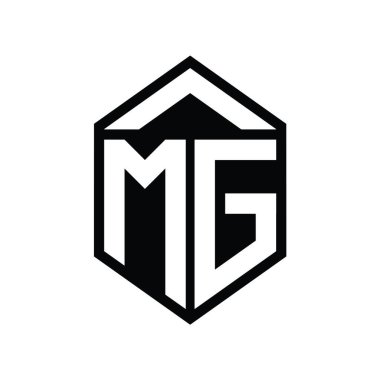 MG Harfi Logo monogramı basit altıgen kalkan şekli izole edilmiş biçim tasarım şablonu