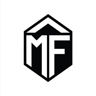 MF Harfi Logo monogramı basit altıgen kalkan şekli izole edilmiş biçim tasarım şablonu