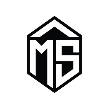 MS Letter Logo monogramı basit altıgen kalkan şekli izole biçim tasarım şablonu