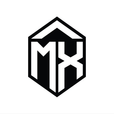 MX Harfi Logo monogramı basit altıgen kalkan şekli izole edilmiş biçim tasarım şablonu