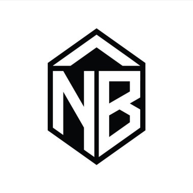 NB Harfi Logo monogramı basit altıgen kalkan şekli izole biçim tasarım şablonu