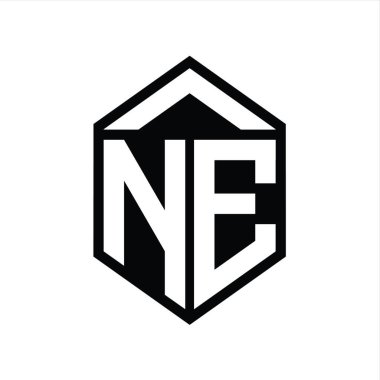 NE Letter Logo monogramı basit altıgen kalkan şekli izole biçim tasarım şablonu