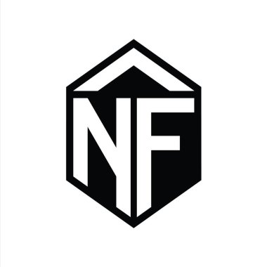 NF Harfi Logo monogramı basit altıgen kalkan şekli izole edilmiş biçim tasarım şablonu