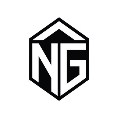 NG Harfi Logo monogramı basit altıgen kalkan şekli izole edilmiş biçim tasarım şablonu