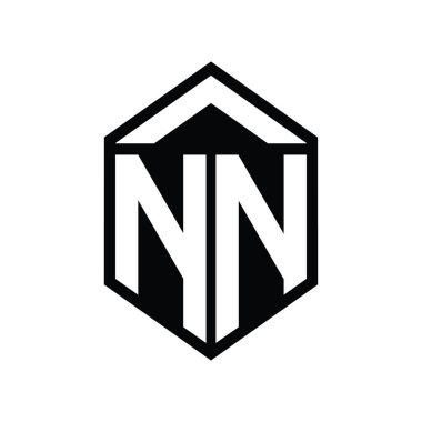 NN Harfi Logo monogramı basit altıgen kalkan şekli izole edilmiş biçim tasarım şablonu