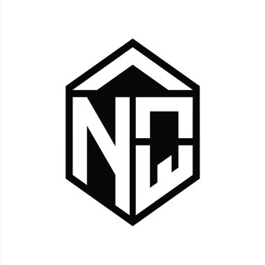 NQ Harfi Logo monogramı basit altıgen kalkan şekli izole edilmiş biçim tasarım şablonu