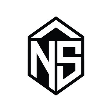NS Letter Logo monogramı basit altıgen kalkan şekli izole edilmiş biçim tasarım şablonu