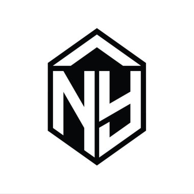 NY Letter Logo monogramı basit altıgen kalkan şekli izole biçim tasarım şablonu