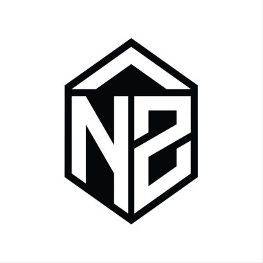 NZ Harfi Logo monogramı basit altıgen kalkan şekli izole edilmiş biçim tasarım şablonu