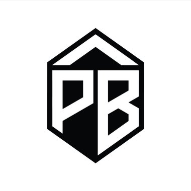 PB Harfi Logo monogramı basit altıgen kalkan şekli izole edilmiş biçim tasarım şablonu