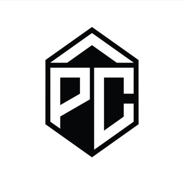 PC Harfi Logo monogramı basit altıgen kalkan şekli izole edilmiş biçim tasarım şablonu