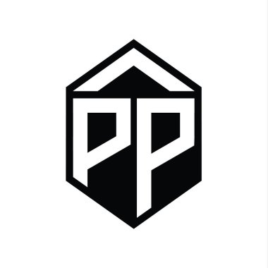 PP Harfi Logo monogramı basit altıgen kalkan şekli izole edilmiş biçim tasarım şablonu