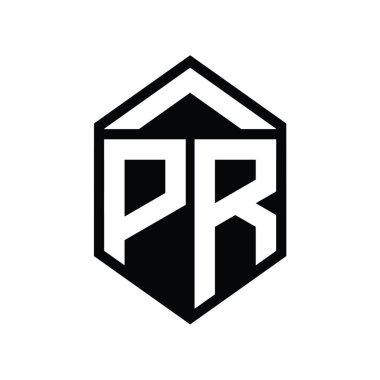 PR Harfi Logo monogramı basit altıgen kalkan şekli izole biçim tasarım şablonu