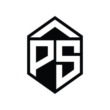 PS Letter Logo monogramı basit altıgen kalkan şekli izole biçim tasarım şablonu