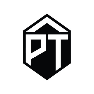 PT Letter Logo monogramı basit altıgen kalkan şekli izole edilmiş biçim tasarım şablonu