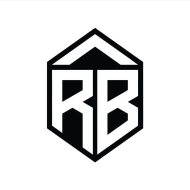RB Harfi Logo monogramı basit altıgen kalkan şekli izole edilmiş biçim tasarım şablonu
