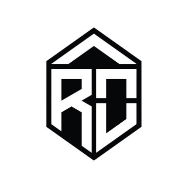 RO Harfi Logo monogramı basit altıgen kalkan şekli izole edilmiş biçim tasarım şablonu